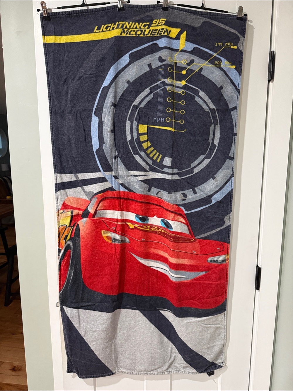 Disney Lightning McQueen Graphic Kids Beach Towel in Red, Navy, Gray, Yellow